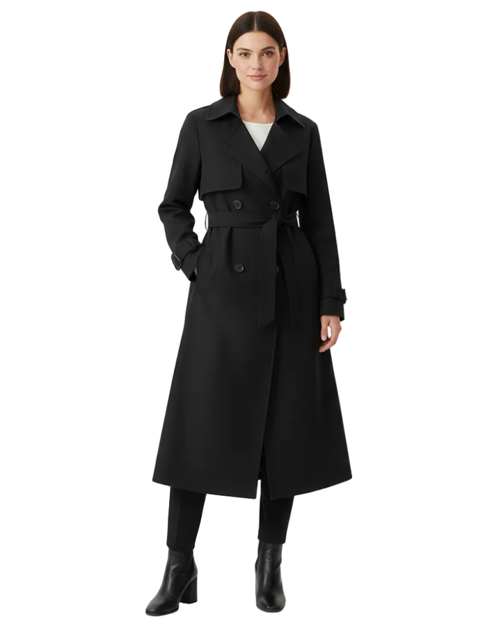 Belvienne | Women’s Elegant Double-Breasted Belted Trench Coat
