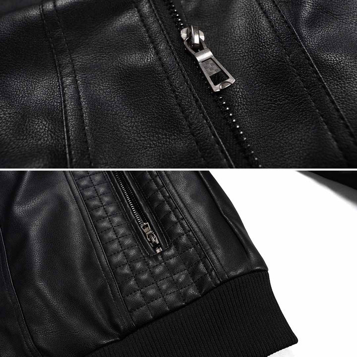 Varexton | Men’s Hooded Faux Leather Jacket with Zip Pockets