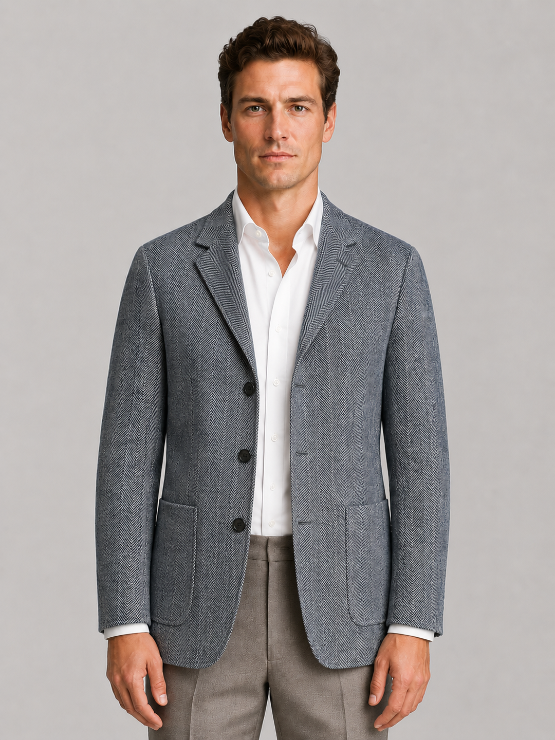 Corvellan | Men’s Tailored Herringbone Three-Button Blazer