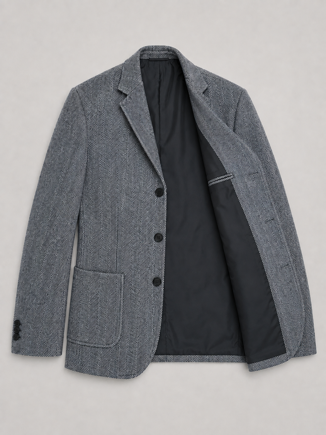 Corvellan | Men’s Tailored Herringbone Three-Button Blazer