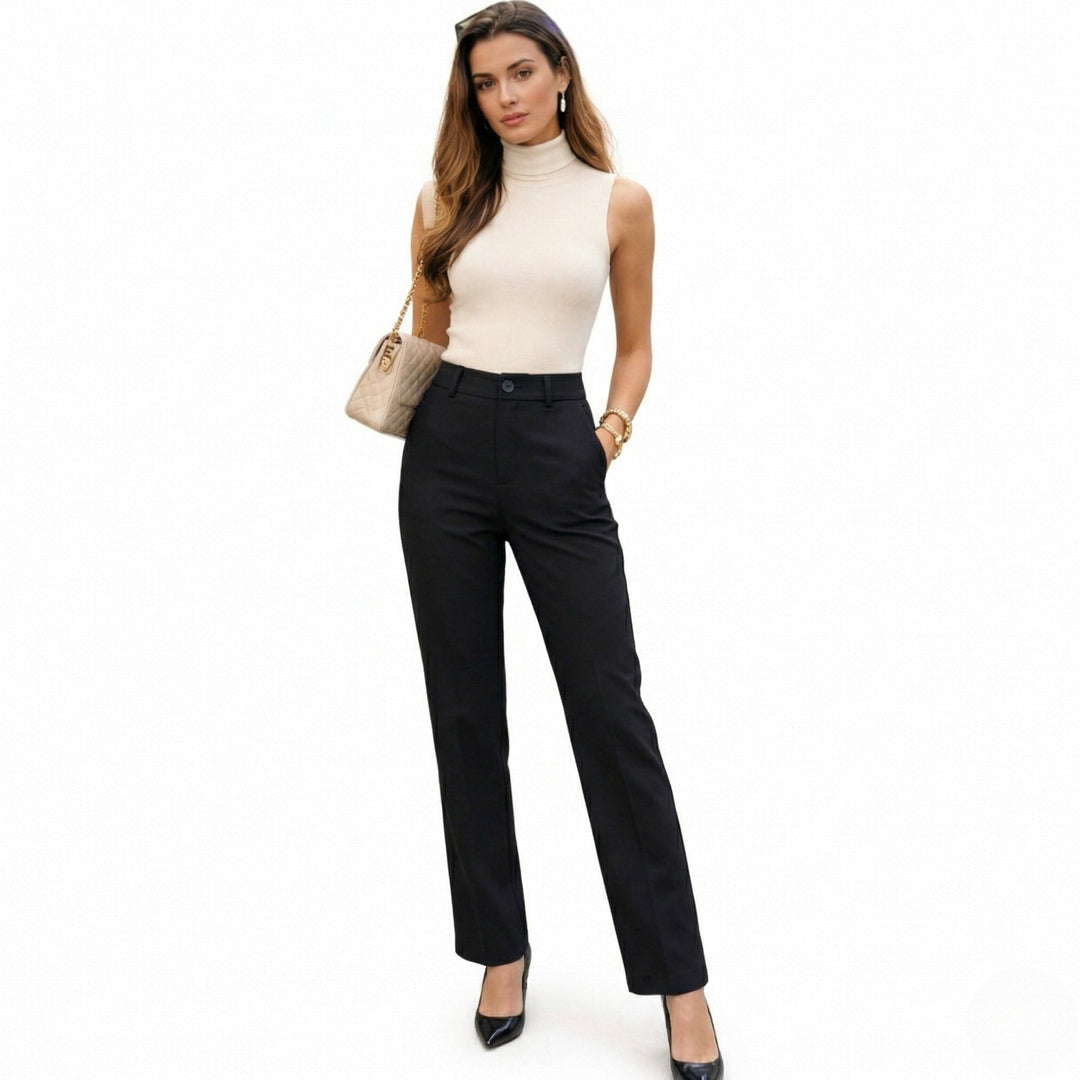 Noelle | Women’s Black Tailored Straight-Leg Trousers