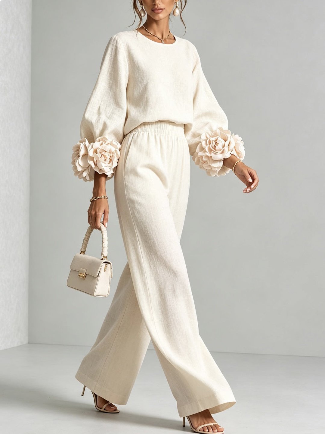 Floravessae | Women's Elegant Floral Cuff Two-Piece Set