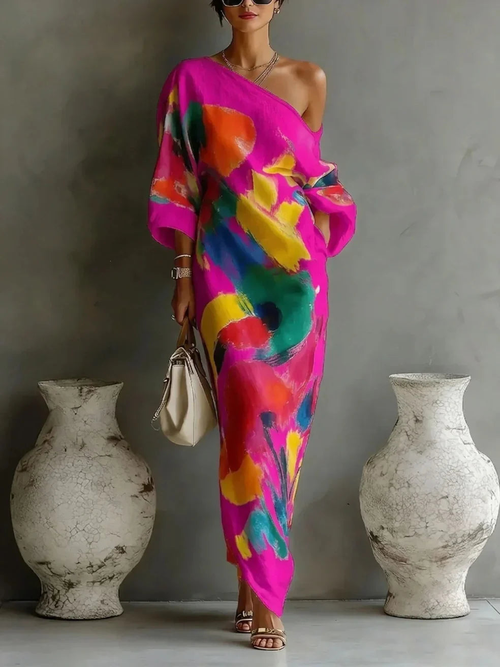 Artelisse | Women's Abstract Print One-Shoulder Maxi Dress – Elegant Flowing Occasion Dress 6