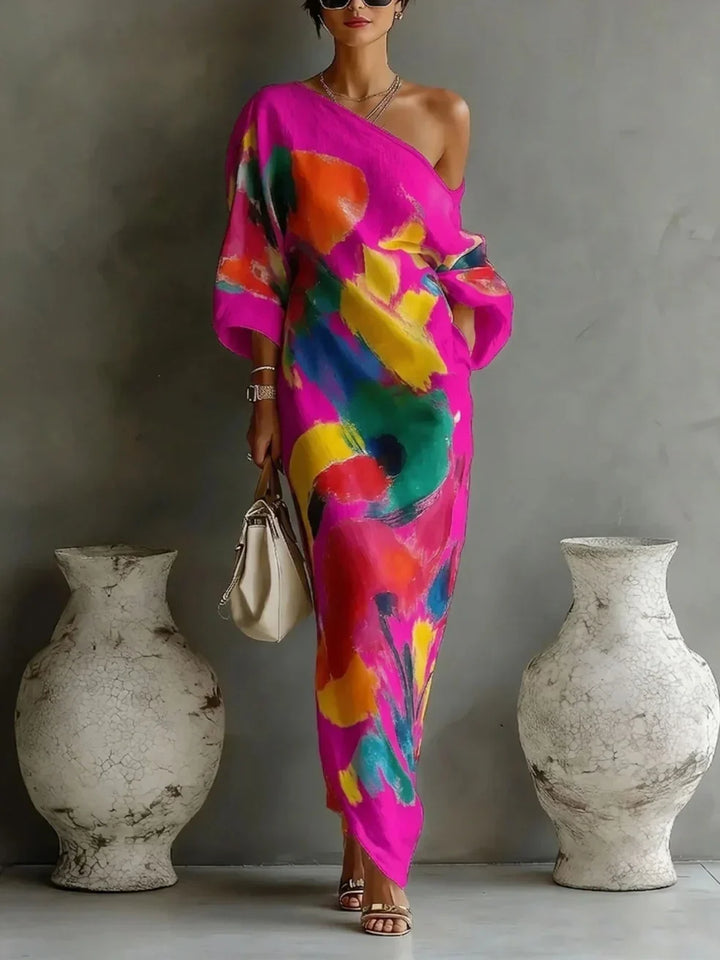 Artelisse | Women's Abstract Print One-Shoulder Maxi Dress – Elegant Flowing Occasion Dress 6