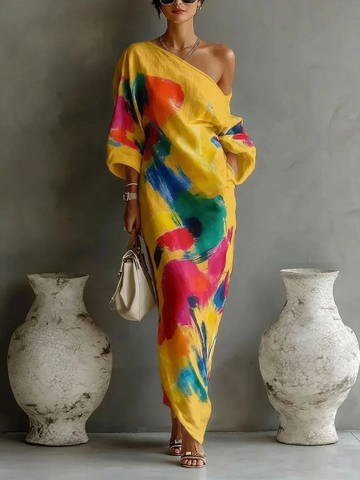 Artelisse | Women's Abstract Print One-Shoulder Maxi Dress – Elegant Flowing Occasion Dress 5