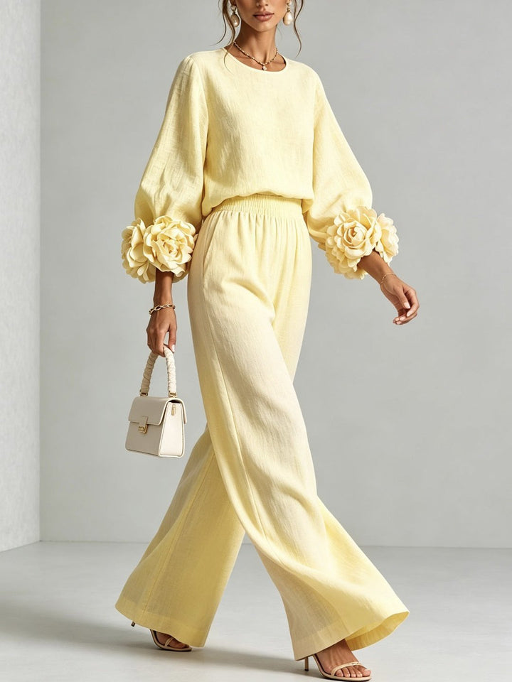 Floravessae | Women's Elegant Floral Cuff Two-Piece Set