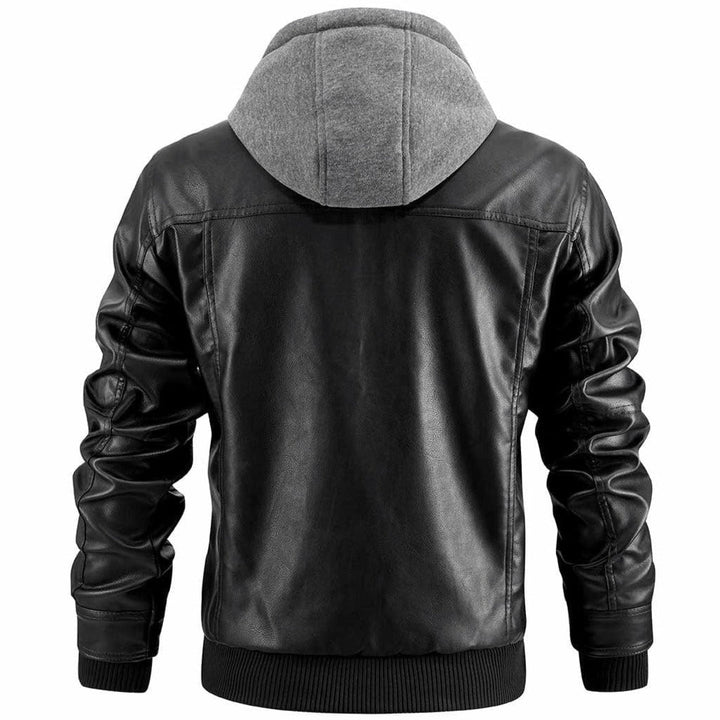 Varexton | Men’s Hooded Faux Leather Jacket with Zip Pockets
