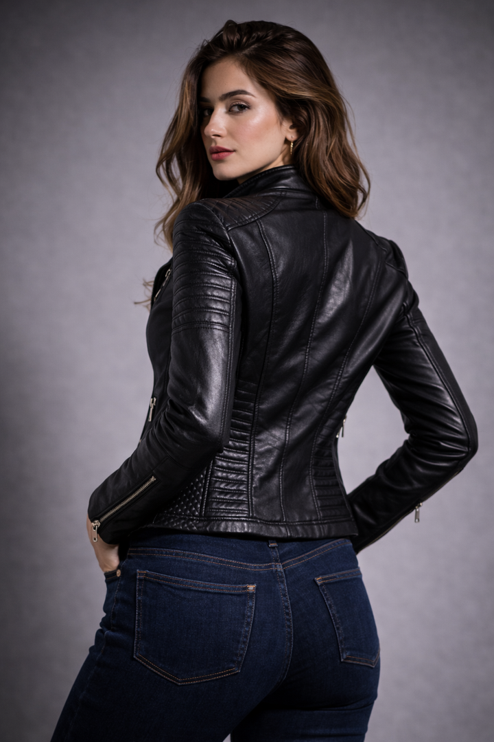 Ravella | Women’s Genuine Leather Quilted Biker Jacket