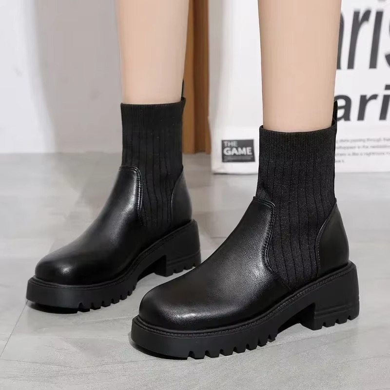Knavelle | Women's Knitted Platform Heel Chelsea Ankle Boots