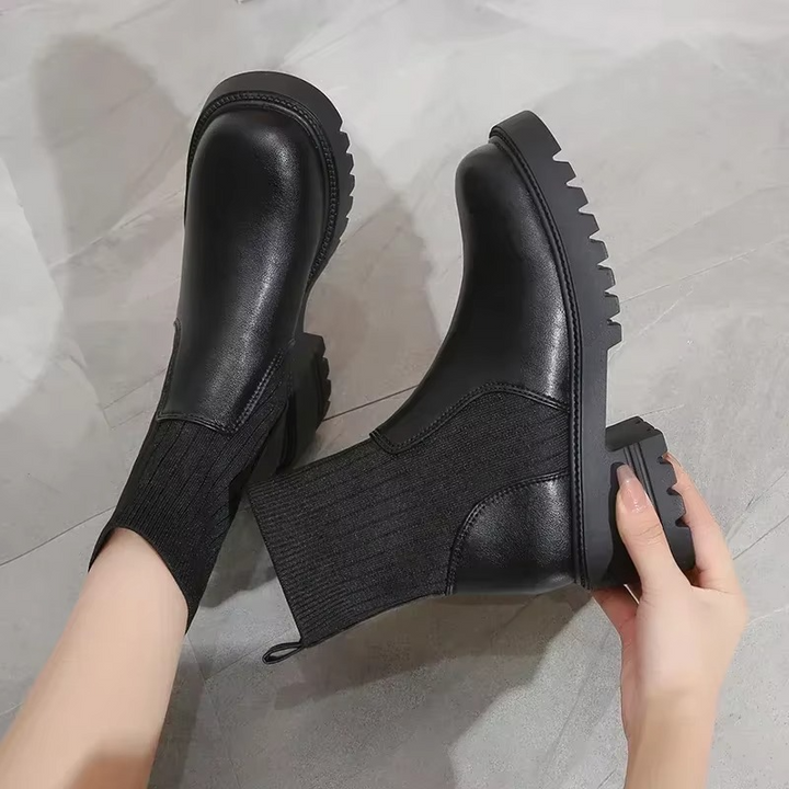 Knavelle | Women's Knitted Platform Heel Chelsea Ankle Boots