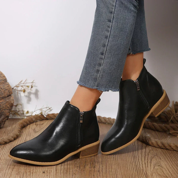 Velmorae | Women's Wide-Fit Faux Leather Block Heel Ankle Boots