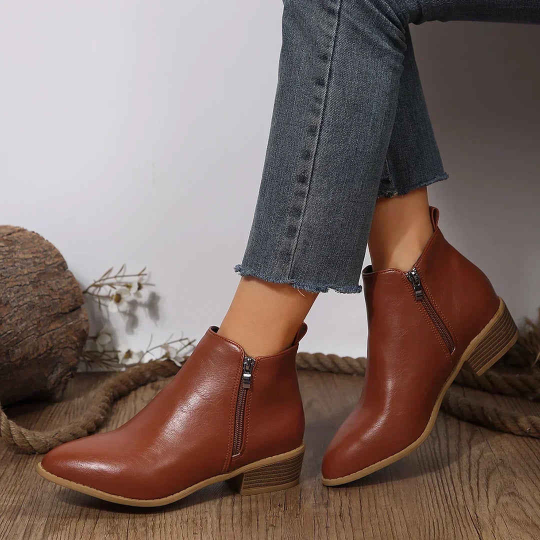 Velmorae | Women's Wide-Fit Faux Leather Block Heel Ankle Boots