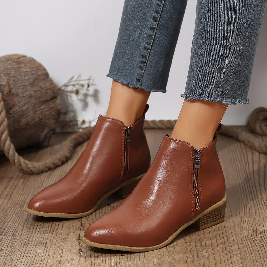 Velmorae | Women's Wide-Fit Faux Leather Block Heel Ankle Boots