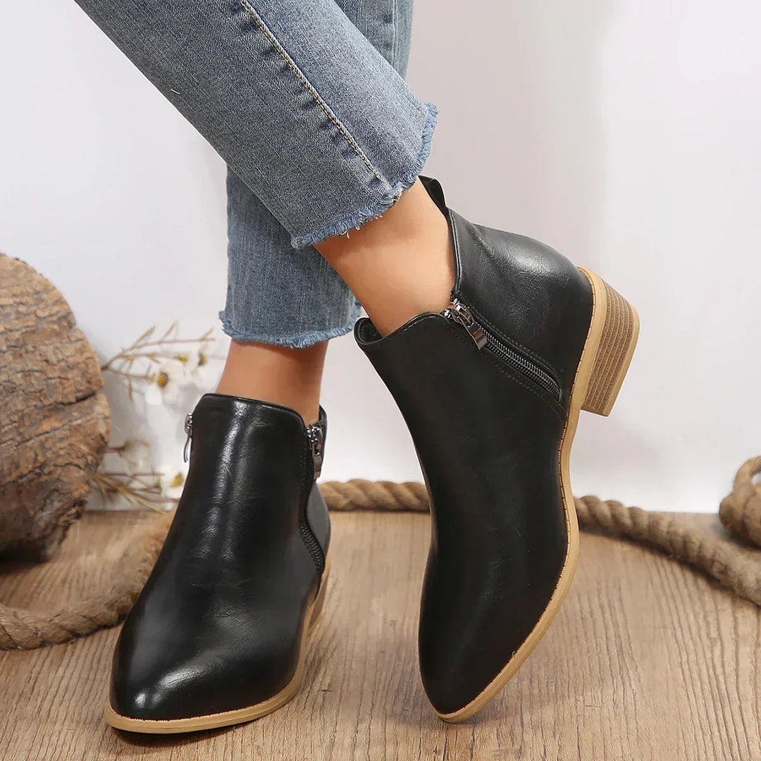 Velmorae | Women's Wide-Fit Faux Leather Block Heel Ankle Boots