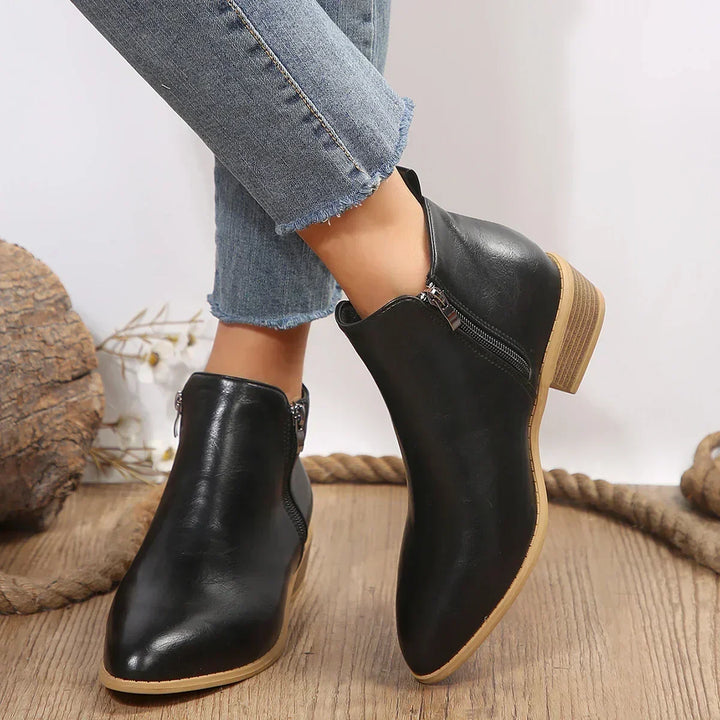 Velmorae | Women's Wide-Fit Faux Leather Block Heel Ankle Boots