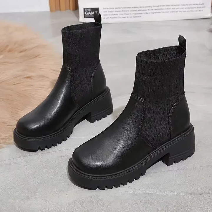 Knavelle | Women's Knitted Platform Heel Chelsea Ankle Boots