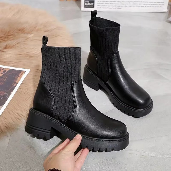 Knavelle | Women's Knitted Platform Heel Chelsea Ankle Boots