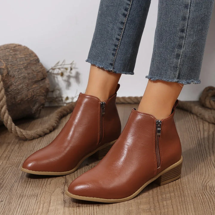 Velmorae | Women's Wide-Fit Faux Leather Block Heel Ankle Boots