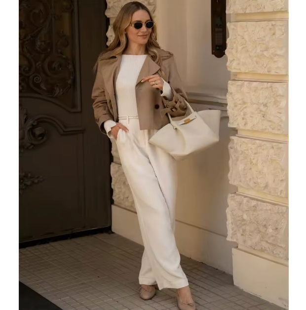 Montelisse | Women's Vintage Double-Breasted Cropped Trench Jacket 5