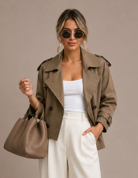 Montelisse | Women's Vintage Double-Breasted Cropped Trench Jacket 1