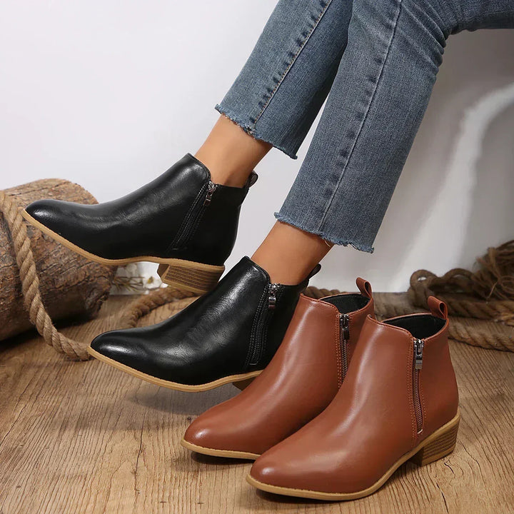 Velmorae | Women's Wide-Fit Faux Leather Block Heel Ankle Boots