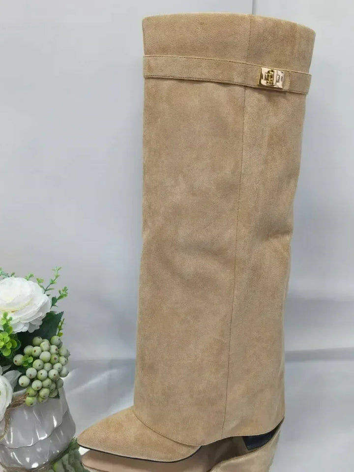 Zarevella | Women's Buckle-Detail Thigh-High Boots
