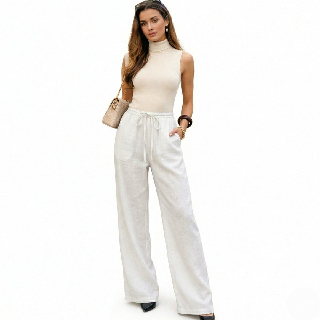Solene | Women’s Linen-Blend Wide-Leg Trousers