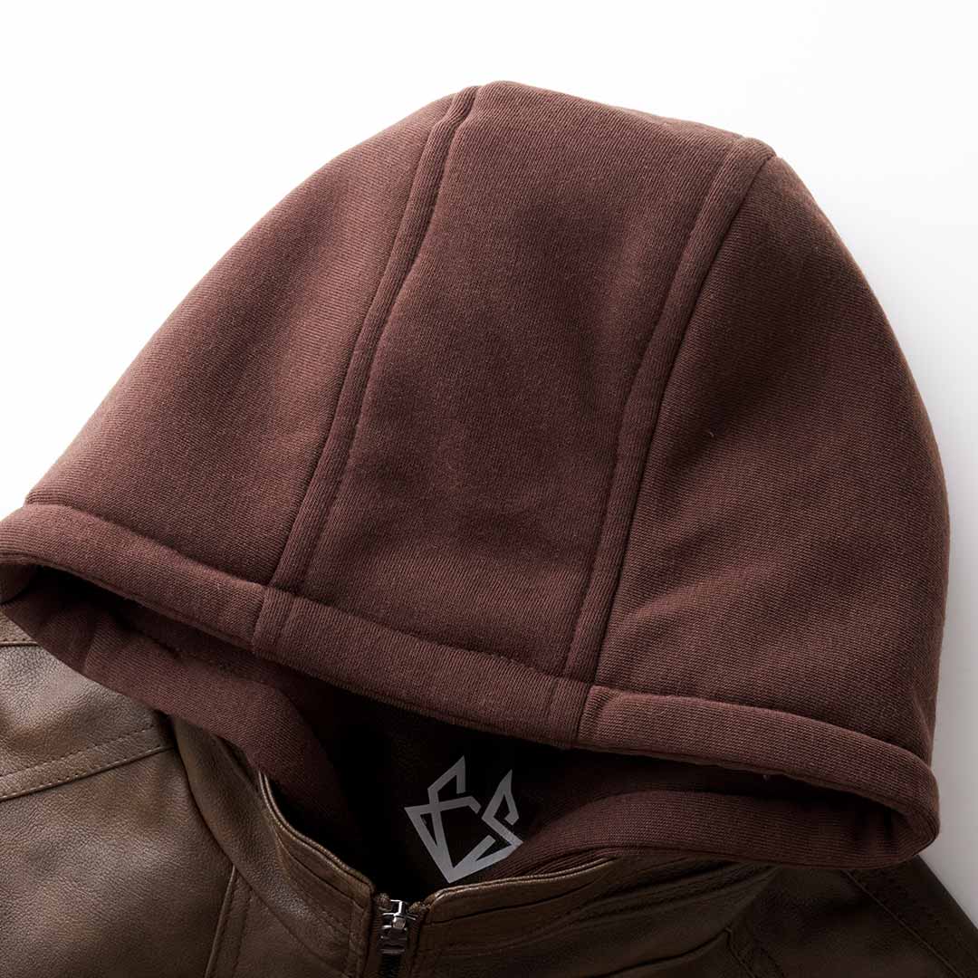 Varexton | Men’s Hooded Faux Leather Jacket with Zip Pockets