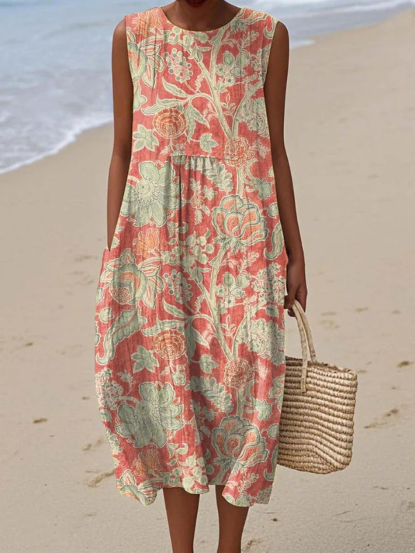 Bloomara | Women's Botanical Floral Sleeveless Midi Dress – Relaxed Fit 1