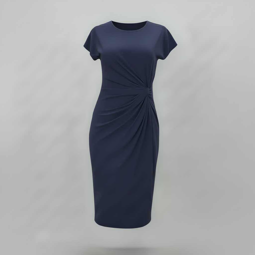 Elvarisse | Women's Elegant Tailored Midi Dress – Short Sleeve Fitted Office & Occasion Dress 8