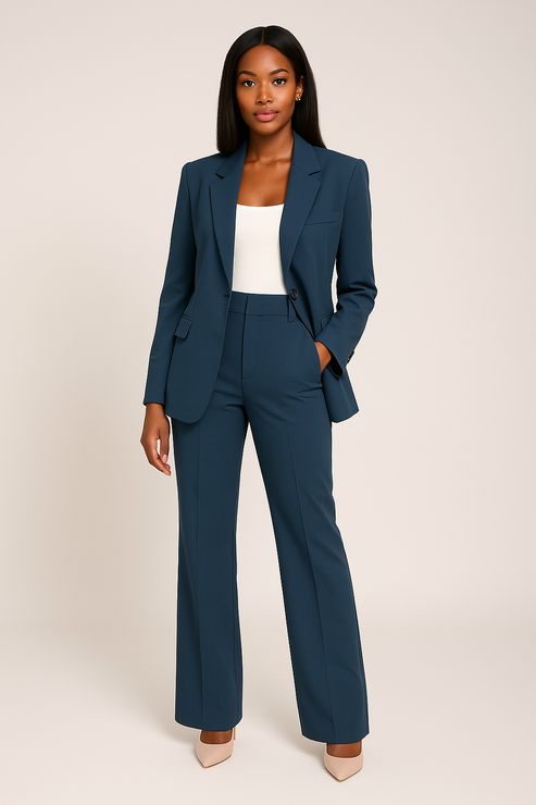 Elvoria | Women's Elegant Tailored Blazer & Straight-Leg Trouser Suit – Two-Piece Formal Pantsuit 6