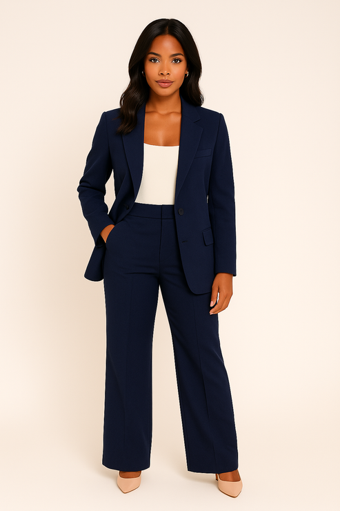 Elvoria | Women's Elegant Tailored Blazer & Straight-Leg Trouser Suit – Two-Piece Formal Pantsuit 4