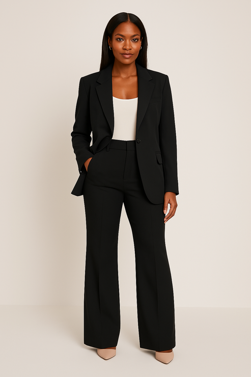 Elvoria | Women's Elegant Tailored Blazer & Straight-Leg Trouser Suit – Two-Piece Formal Pantsuit 1