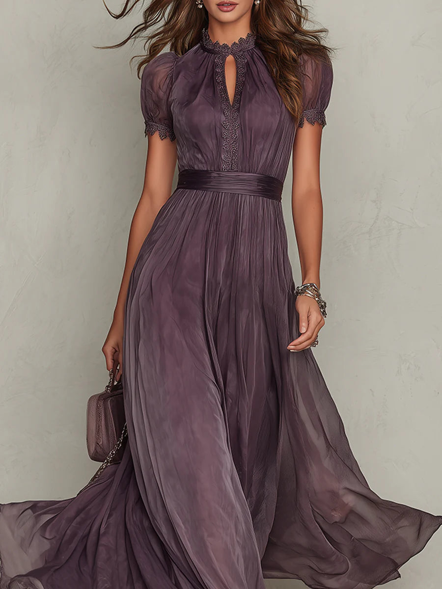 Ameloria | Women's Elegant Purple Maxi Dress with Drop Neckline & Delicate Trim 4