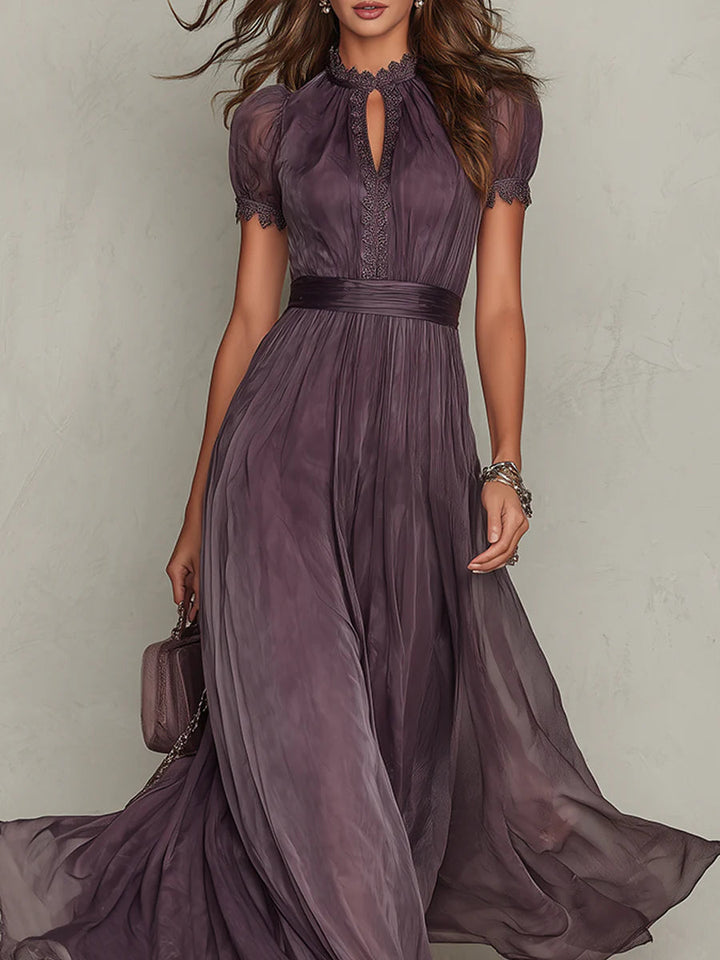 Ameloria | Women's Elegant Purple Maxi Dress with Drop Neckline & Delicate Trim 4