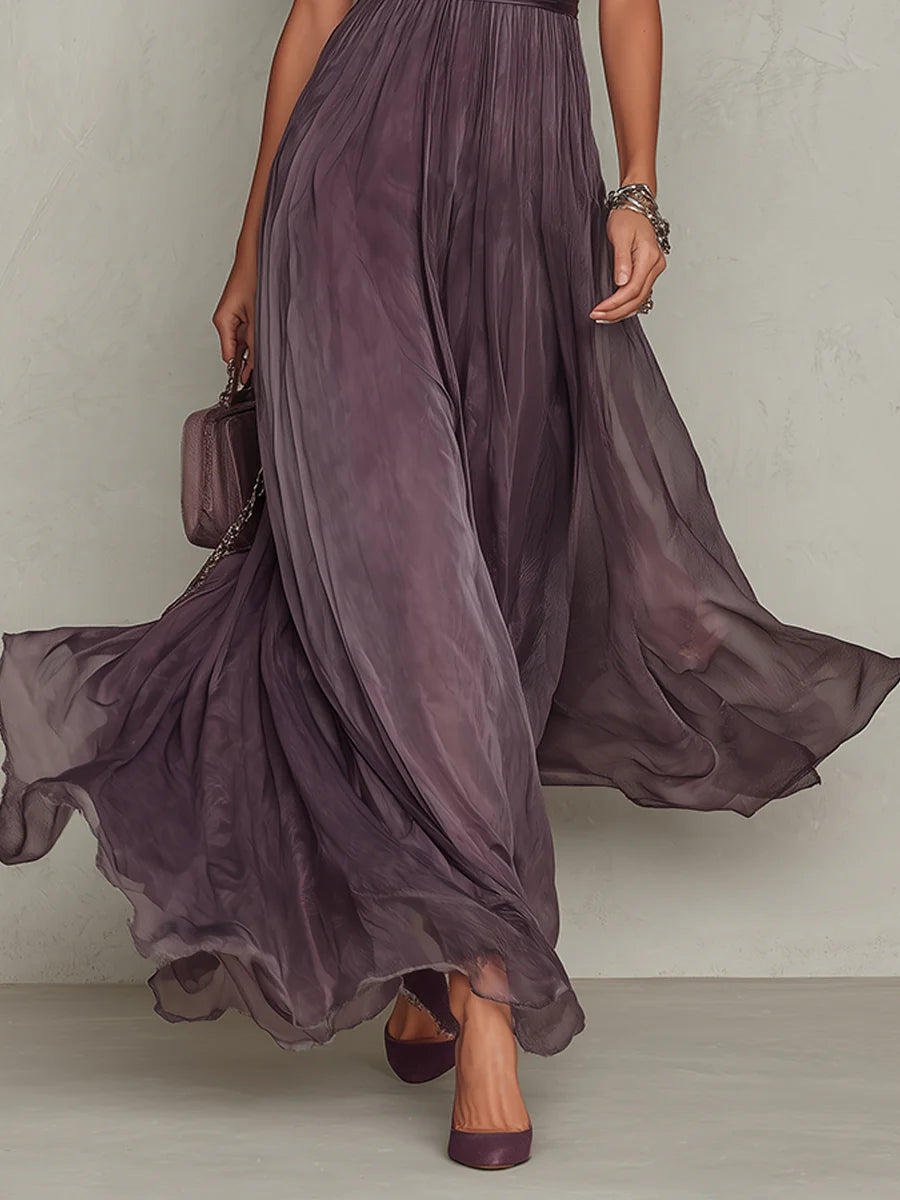 Ameloria | Women's Elegant Purple Maxi Dress with Drop Neckline & Delicate Trim 5