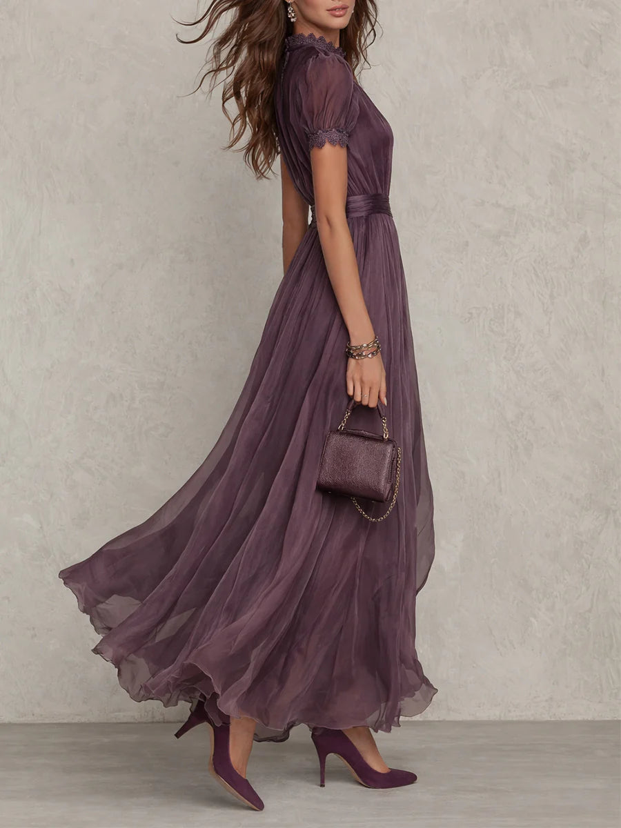 Ameloria | Women's Elegant Purple Maxi Dress with Drop Neckline & Delicate Trim 2