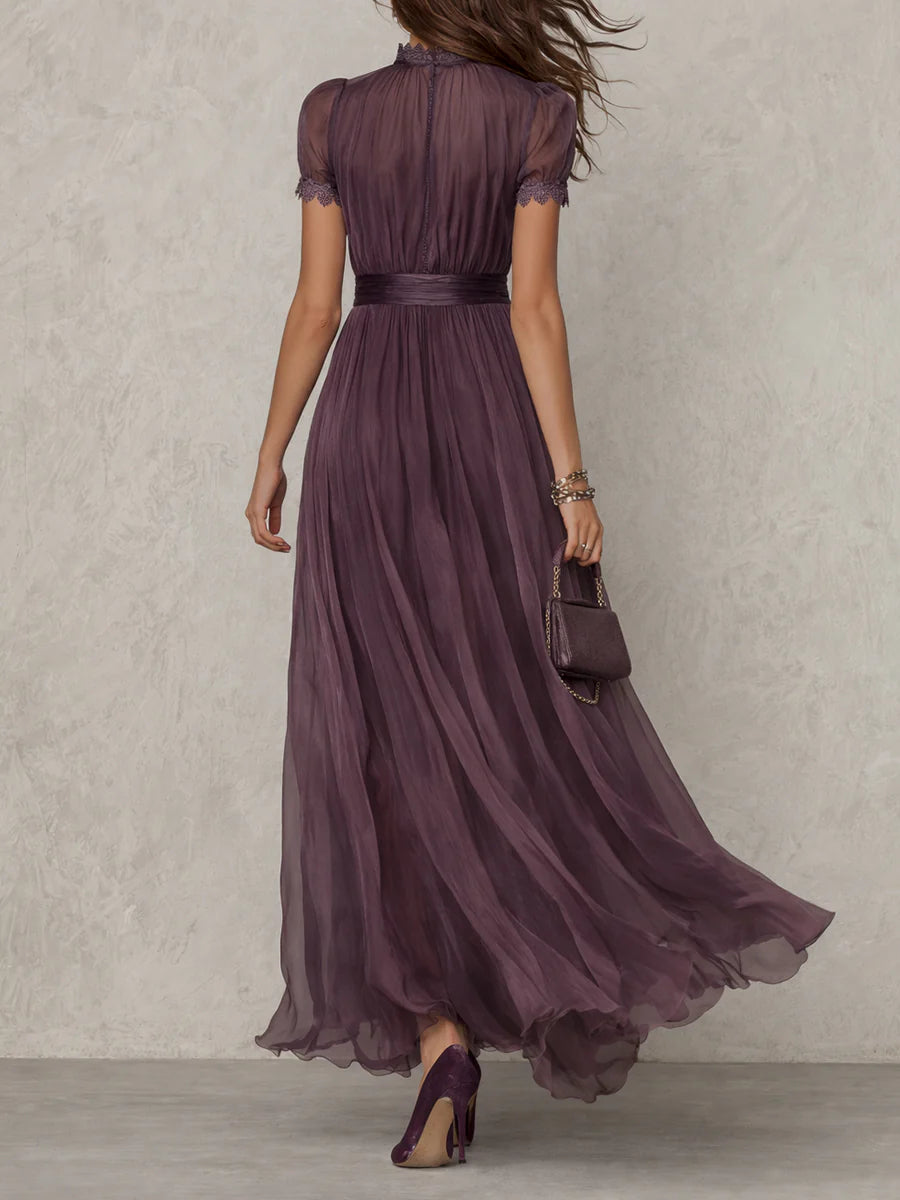 Ameloria | Women's Elegant Purple Maxi Dress with Drop Neckline & Delicate Trim 3