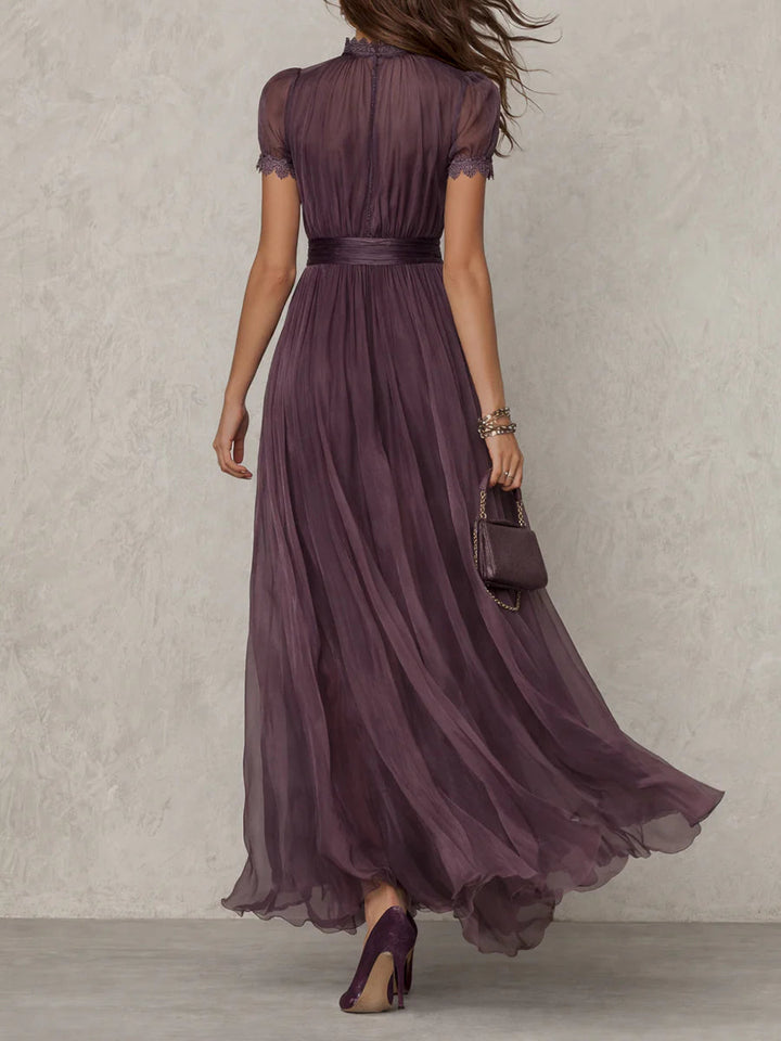 Ameloria | Women's Elegant Purple Maxi Dress with Drop Neckline & Delicate Trim 3