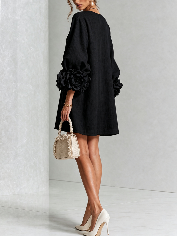 Elvessia | Women's Elegant Mini Shift Dress with Statement Sleeves & Decorative Buttons 17