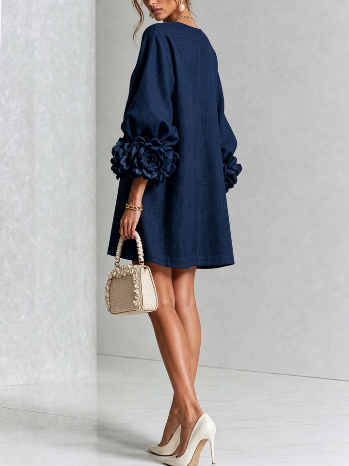 Elvessia | Women's Elegant Mini Shift Dress with Statement Sleeves & Decorative Buttons 13