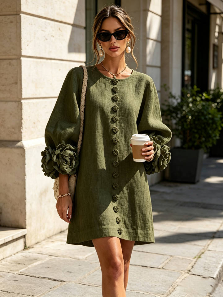 Elvessia | Women's Elegant Mini Shift Dress with Statement Sleeves & Decorative Buttons 10