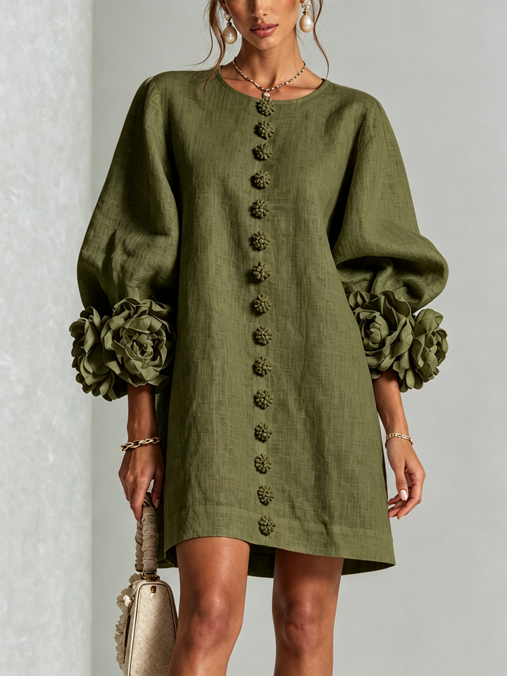 Elvessia | Women's Elegant Mini Shift Dress with Statement Sleeves & Decorative Buttons 7