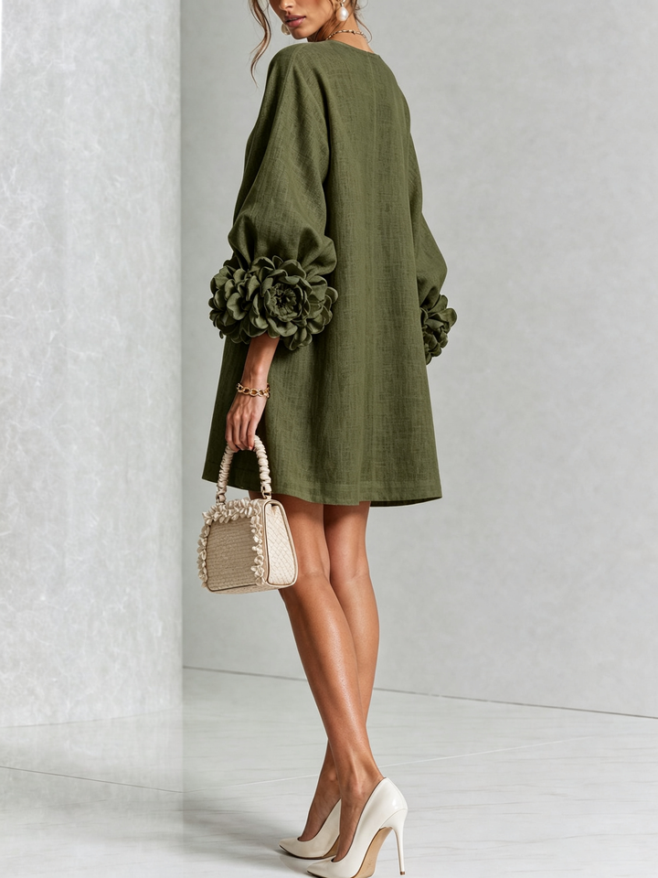 Elvessia | Women's Elegant Mini Shift Dress with Statement Sleeves & Decorative Buttons 9