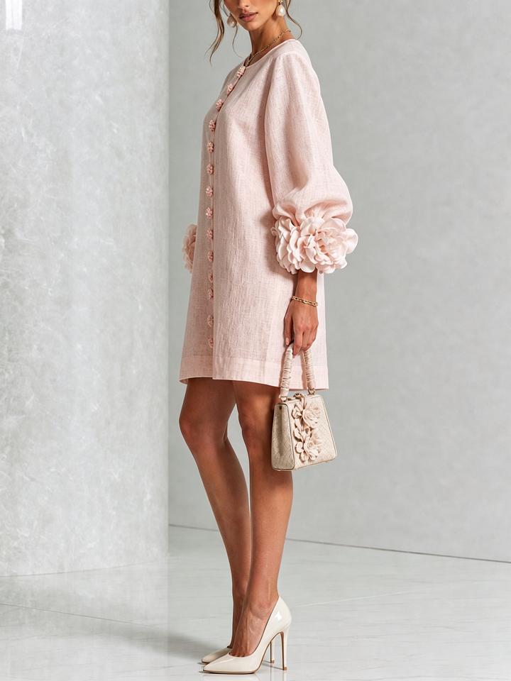 Elvessia | Women's Elegant Mini Shift Dress with Statement Sleeves & Decorative Buttons 20
