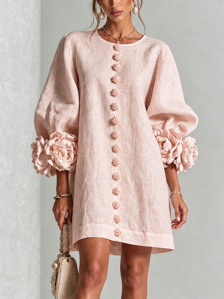 Elvessia | Women's Elegant Mini Shift Dress with Statement Sleeves & Decorative Buttons 19