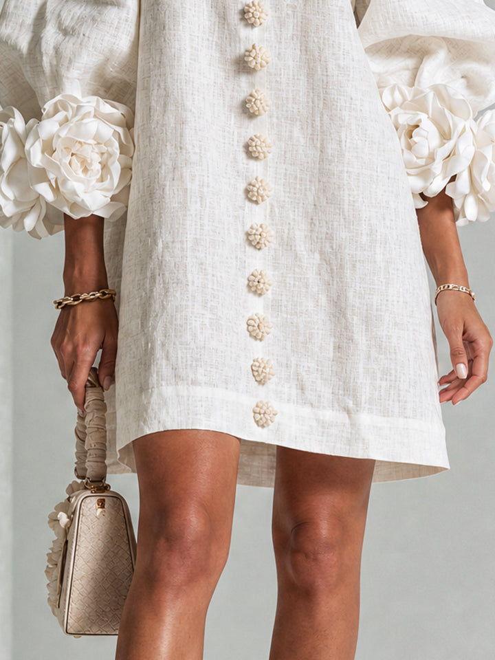 Elvessia | Women's Elegant Mini Shift Dress with Statement Sleeves & Decorative Buttons 6