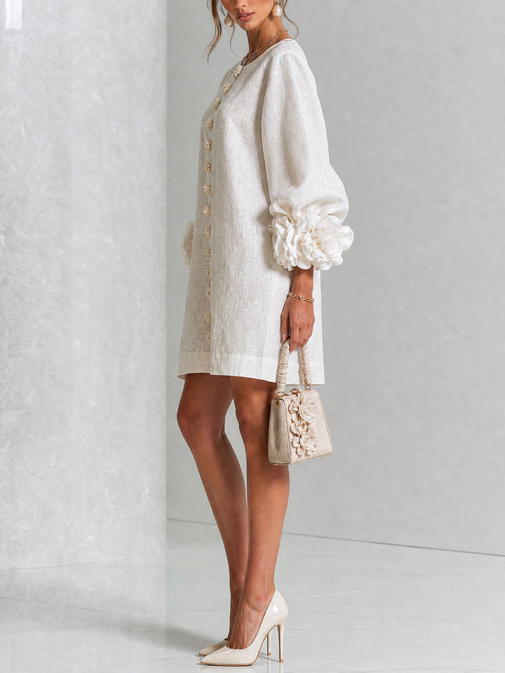 Elvessia | Women's Elegant Mini Shift Dress with Statement Sleeves & Decorative Buttons 2