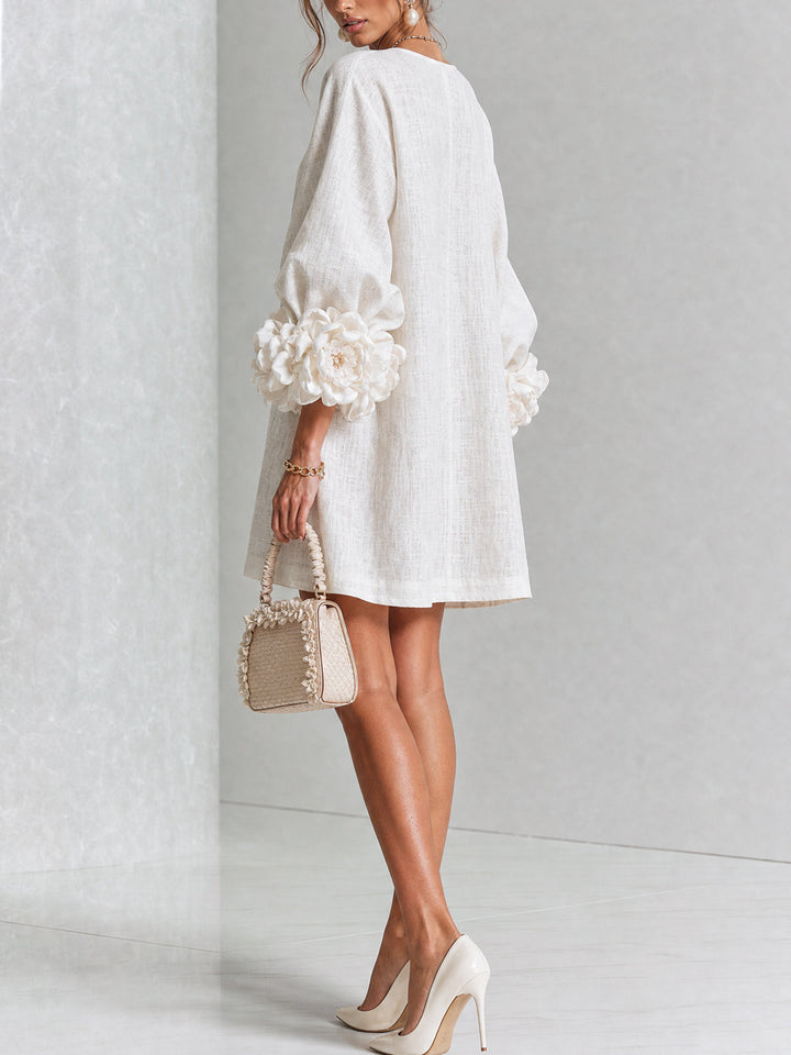 Elvessia | Women's Elegant Mini Shift Dress with Statement Sleeves & Decorative Buttons 3