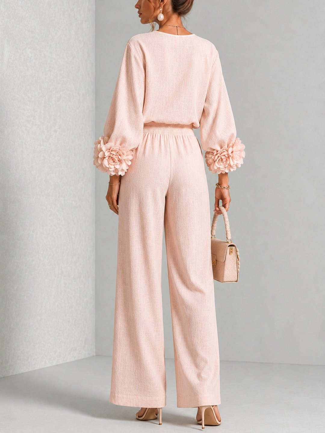 Floravessae | Women's Elegant Floral Cuff Two-Piece Set